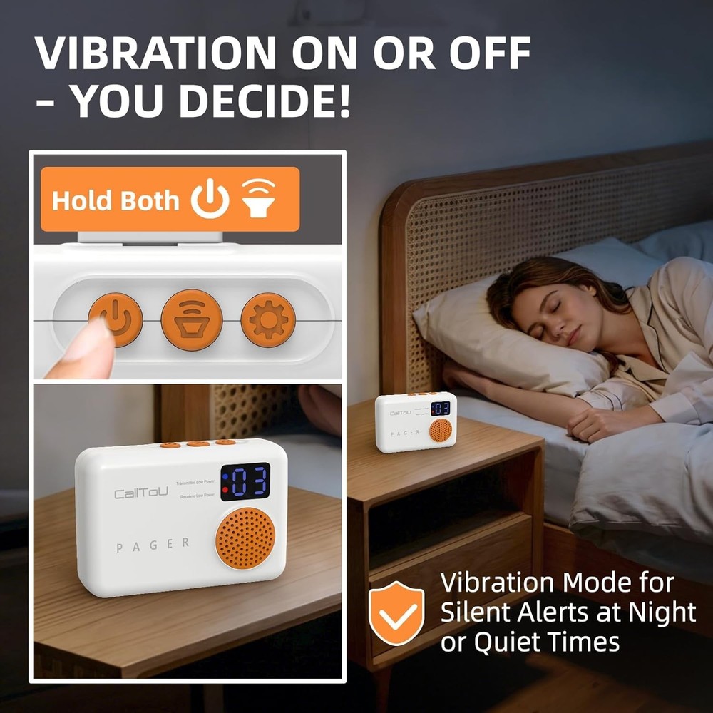 Vibration Call Bell System - 2 Waterproof Buttons, Expandable Caregiver Solution