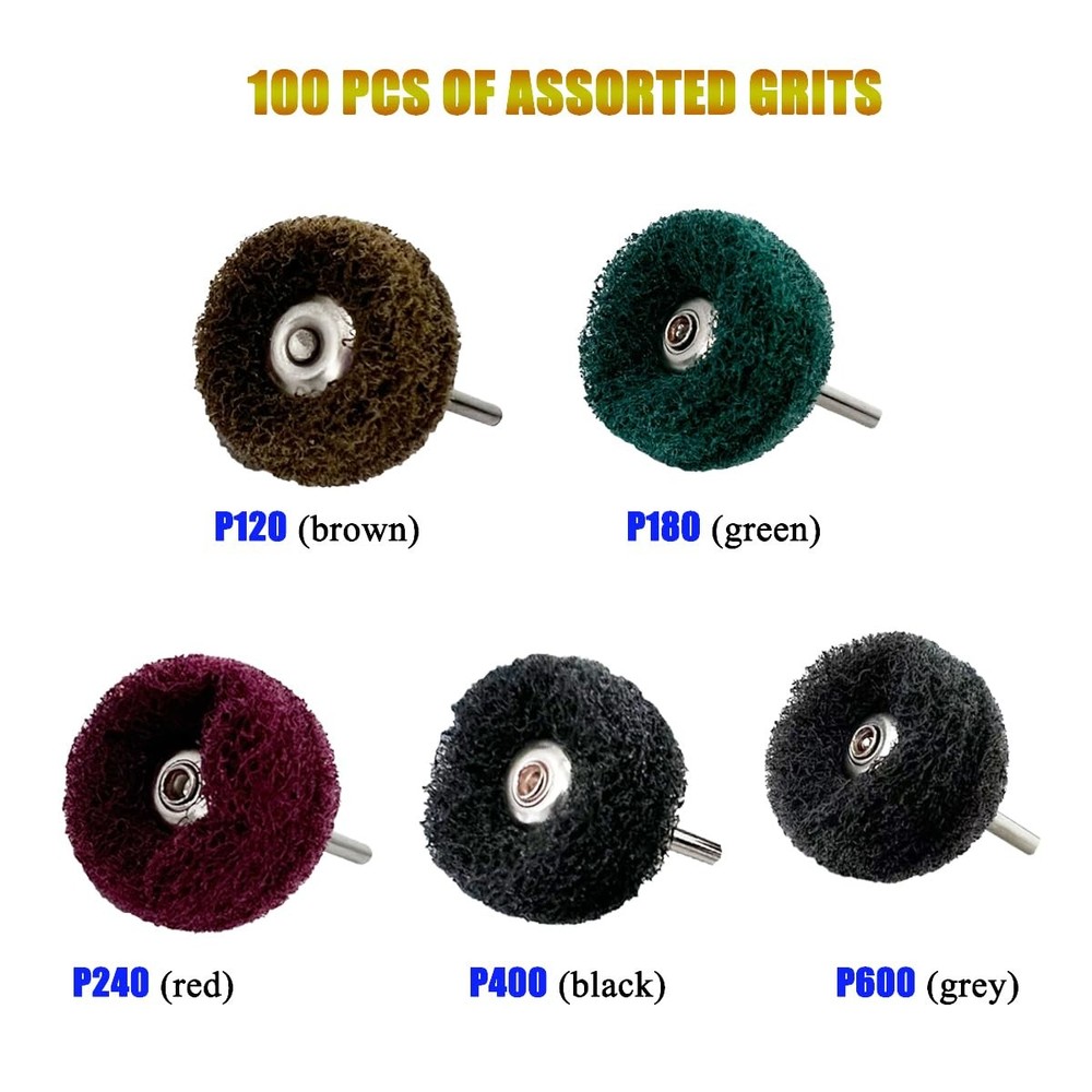 100 Pack Abrasive Polishing Deburring Buffing Wheels Rotary Tool Accessories