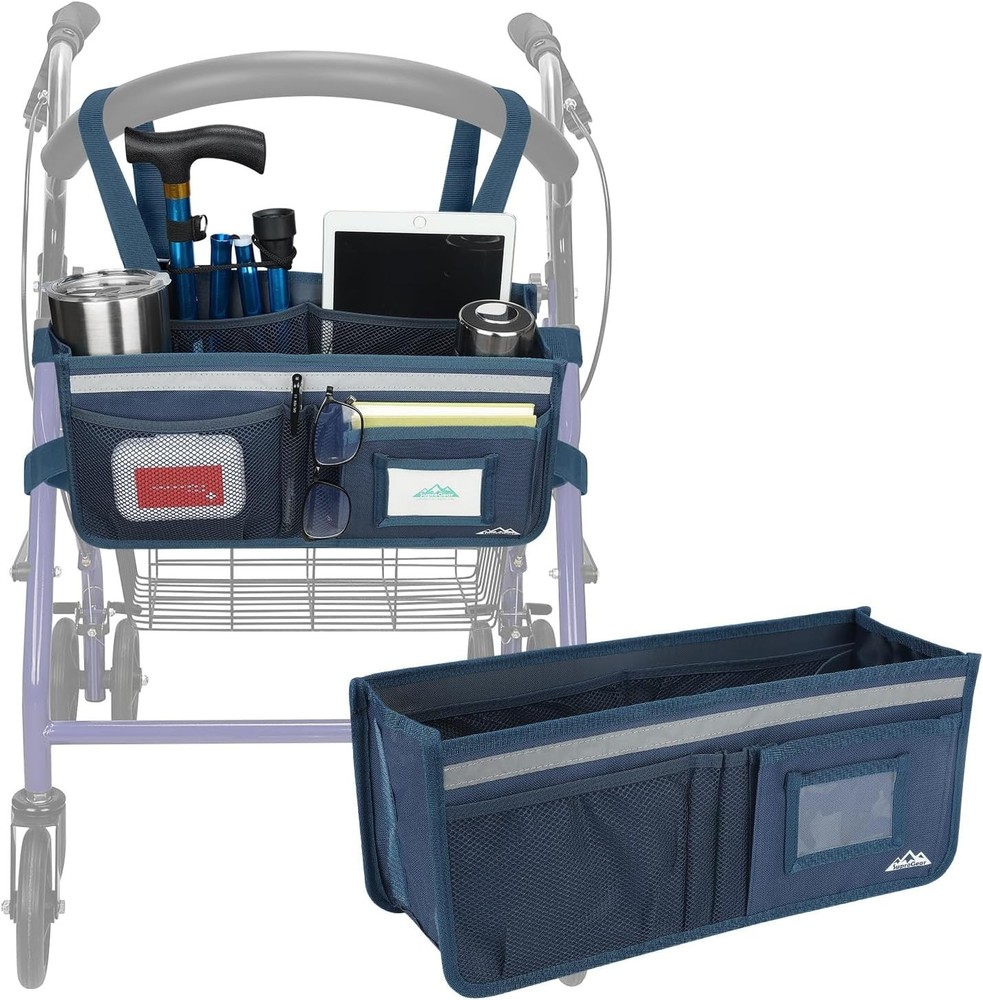 Rollator Basket, Rollator Walker Bag w/Cup Holder, Foldable Rolling Walker Wa...