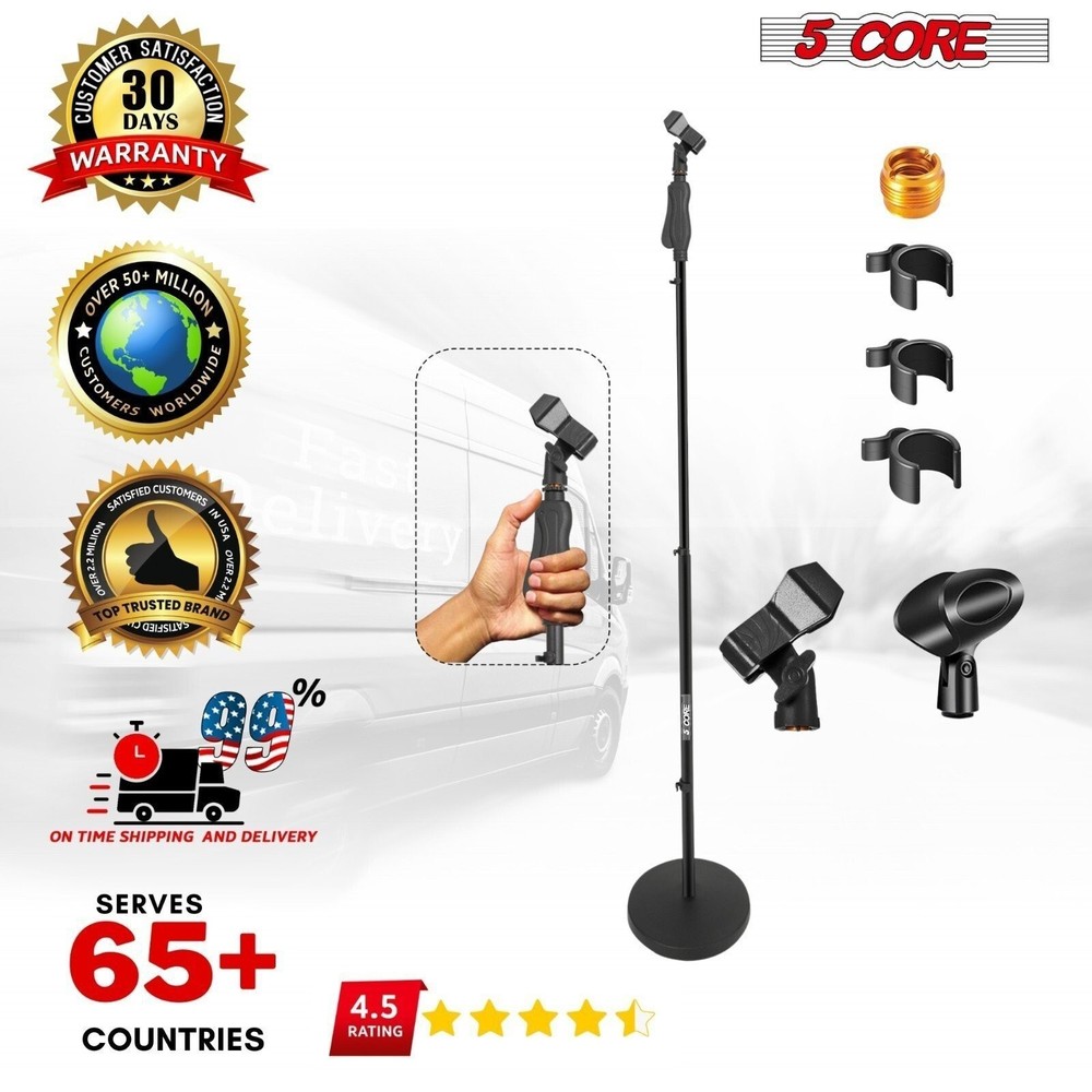 5Core Round-Base Floor Microphone Stand With Quick Release Single Hand Clutch