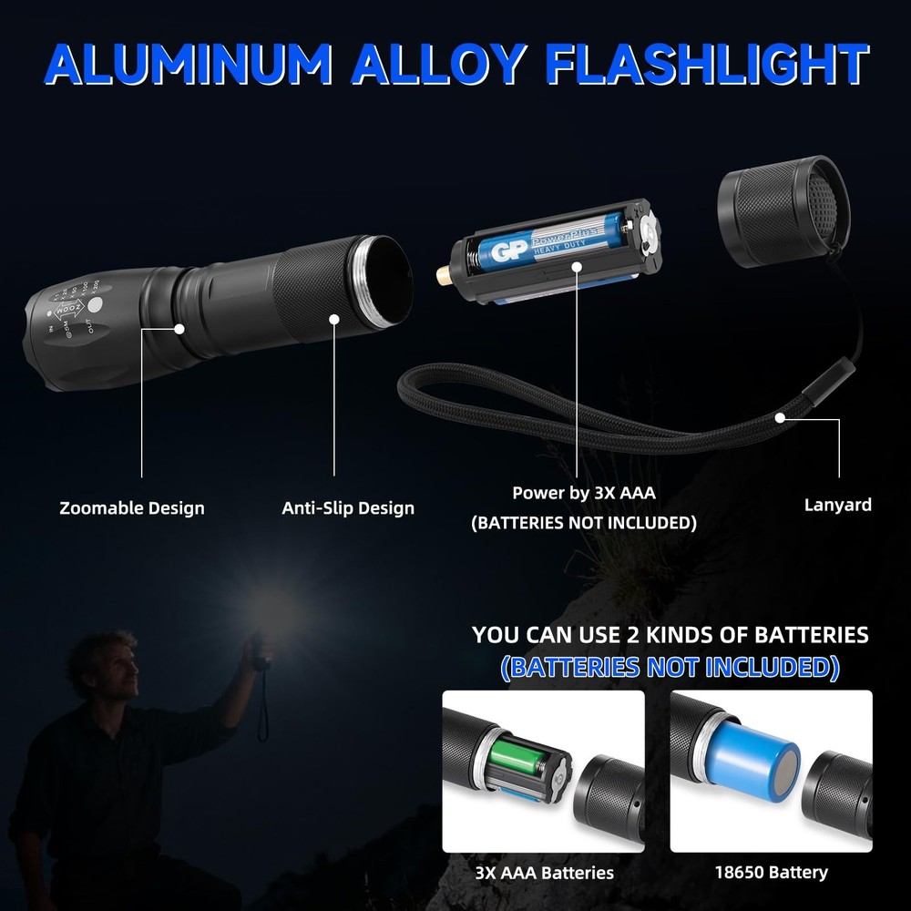 8 Pack Small Flashlight Powerful, 5 Modes Bright LED Flashlights 8Pack, Black