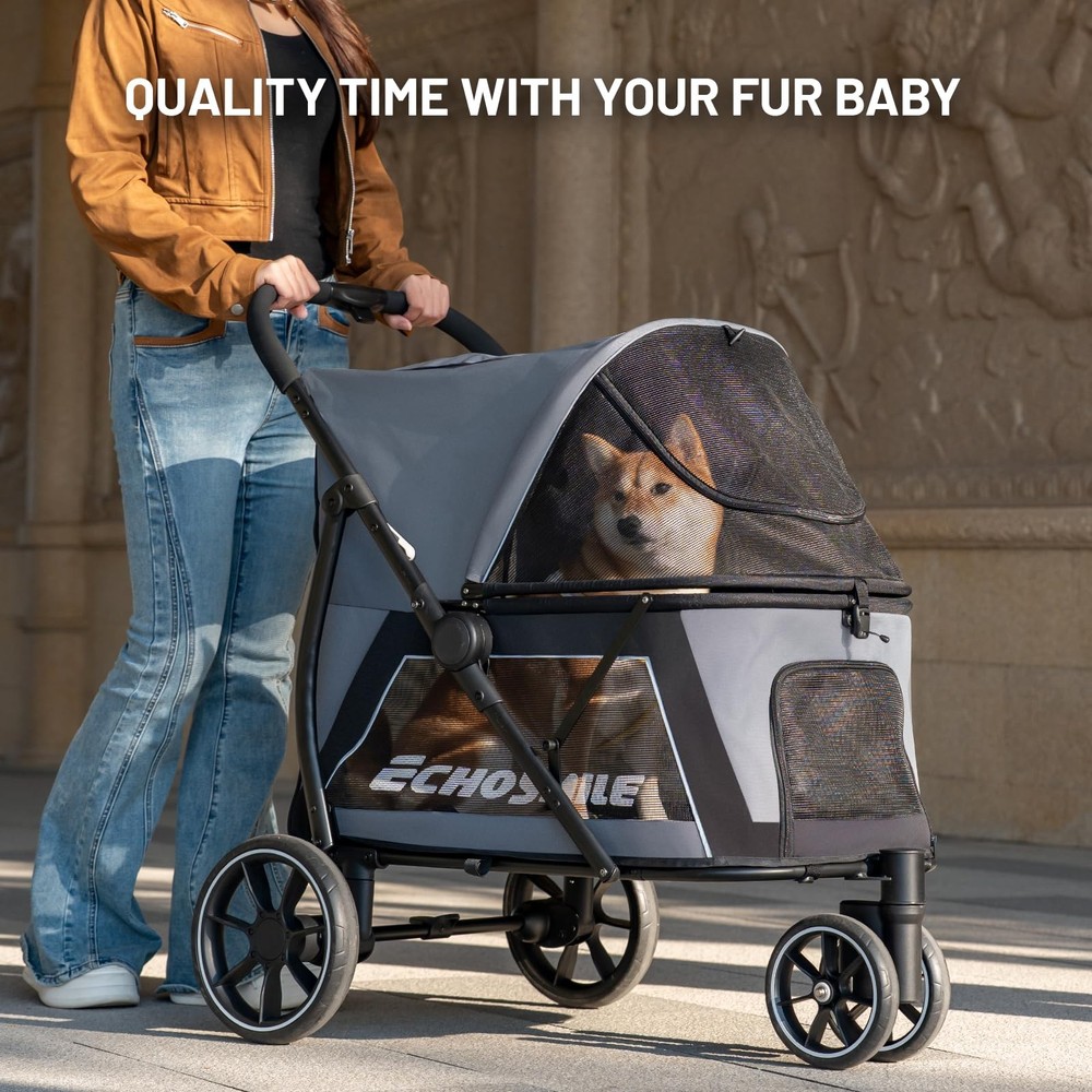 Dog Stroller for Medium & Small Dogs, Foldable Pet Stroller with 3 Wheels & B...