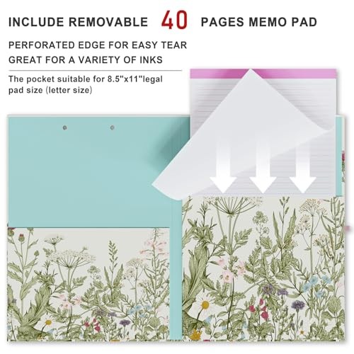 Clipboard Folio with Refillable Lined Notepad, Low Profile Clip and Interior