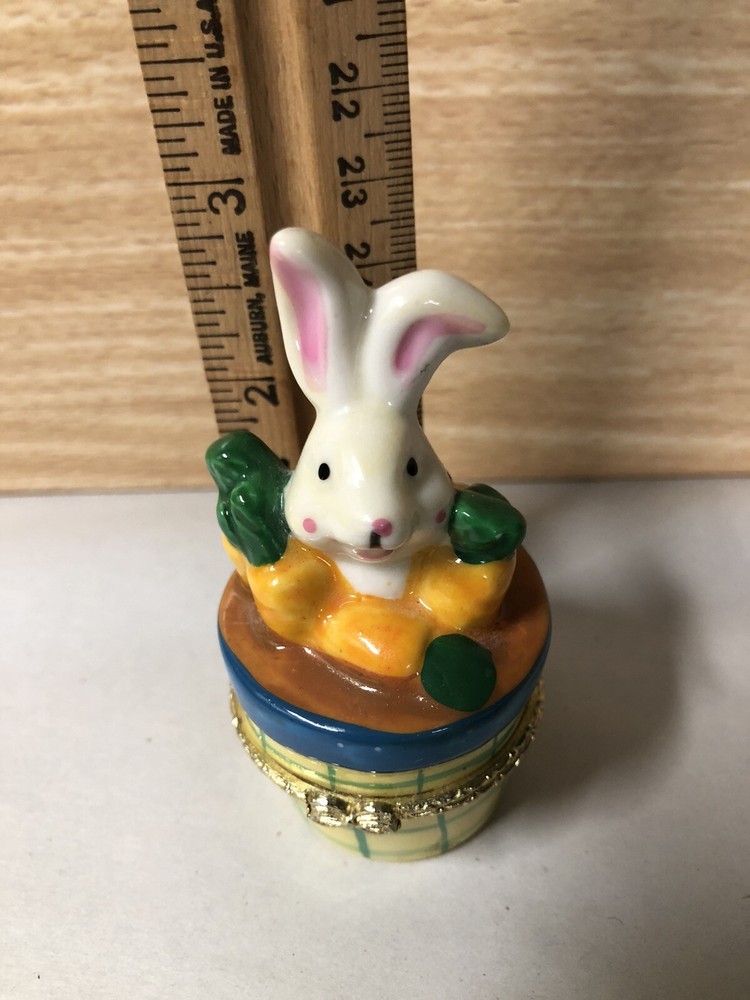 Easter Bunny Rabbit Porcelain Hinged Trinket Box