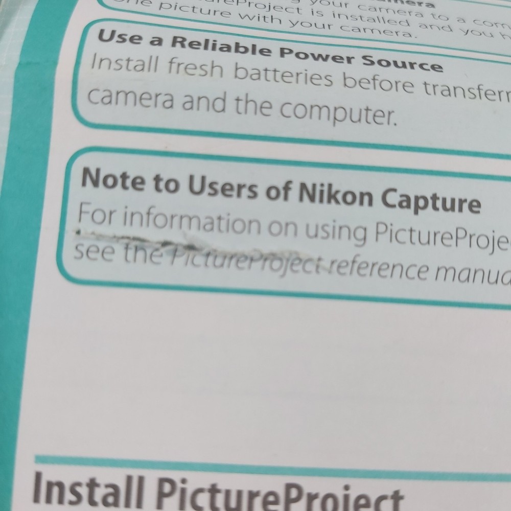 COOLPIX L4 Users Guide PICTURE PROJECT 1.6 Disc Quick Reference Guide