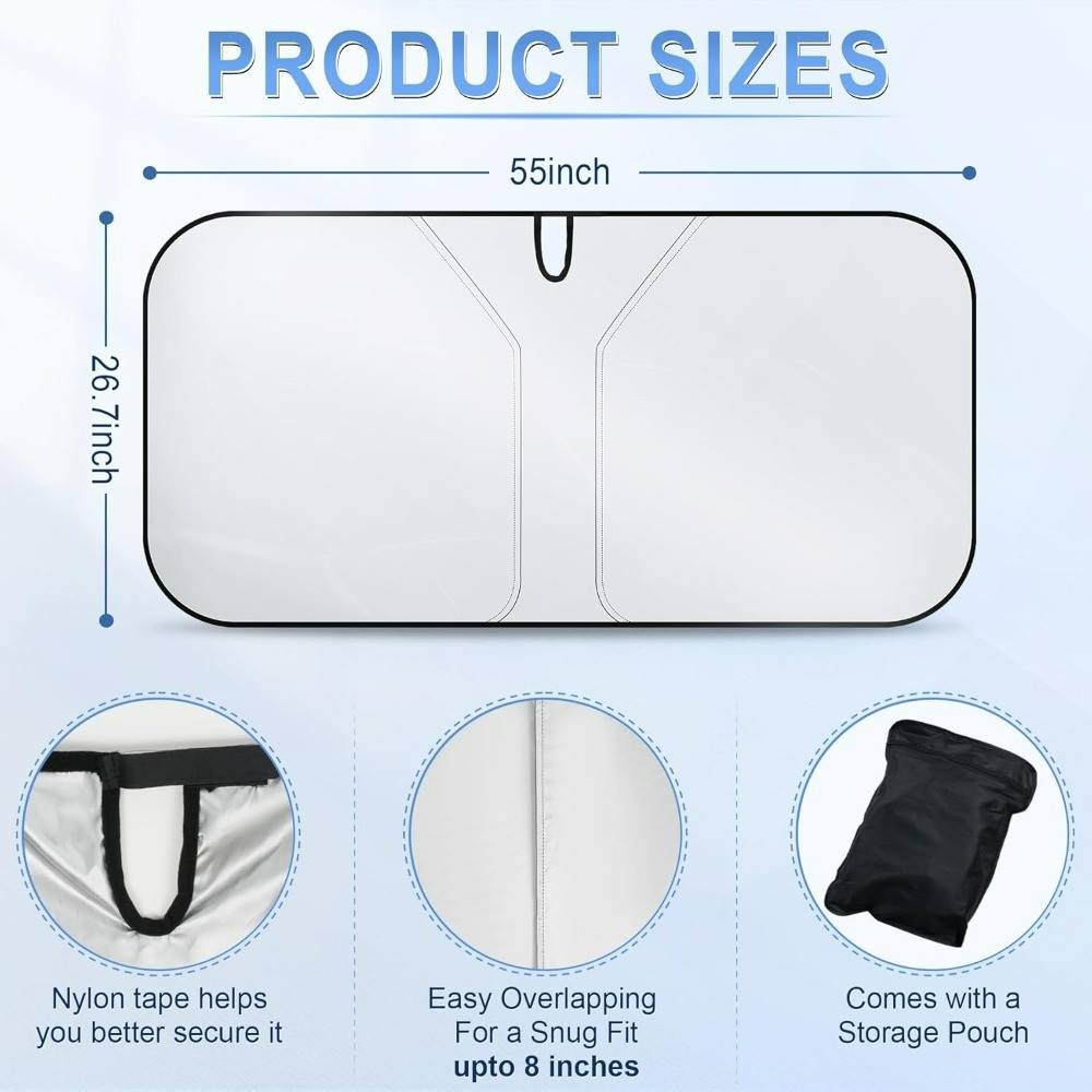 Foldable Reflective Universal Car Windshield Sun Shade with Overlapping Design