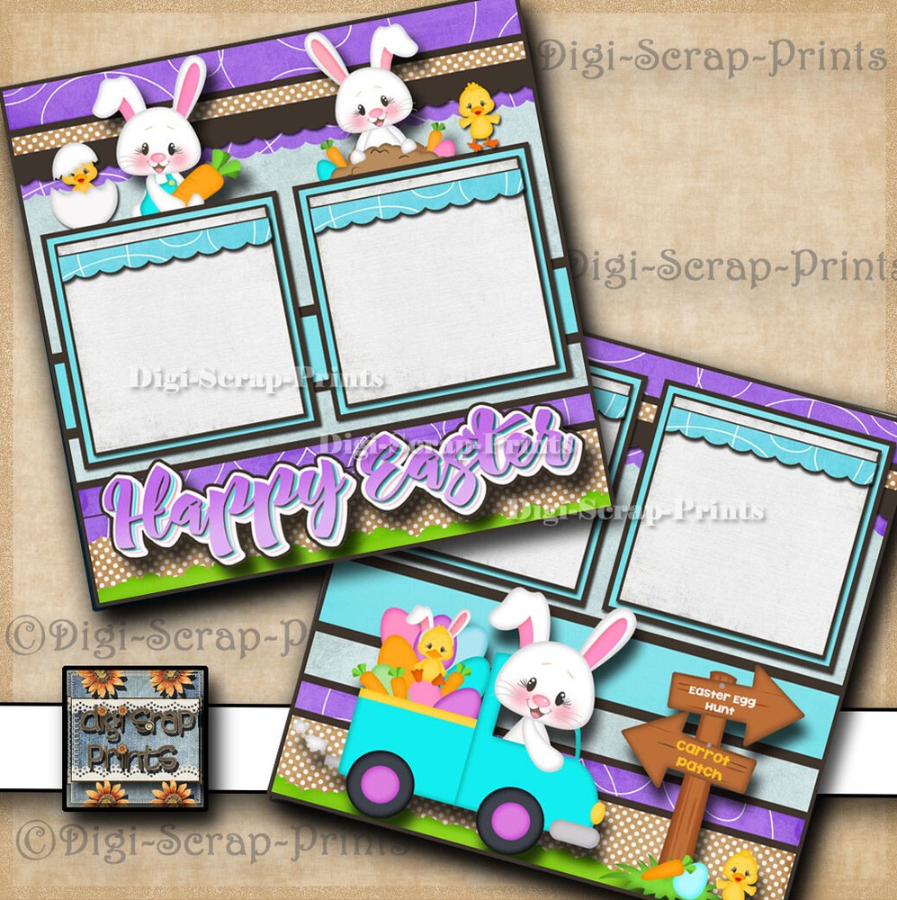 HAPPY EASTER ~ 2 premade SCRAPBOOK pages paper PRINTED 12x12 DIGISCRAP A0465