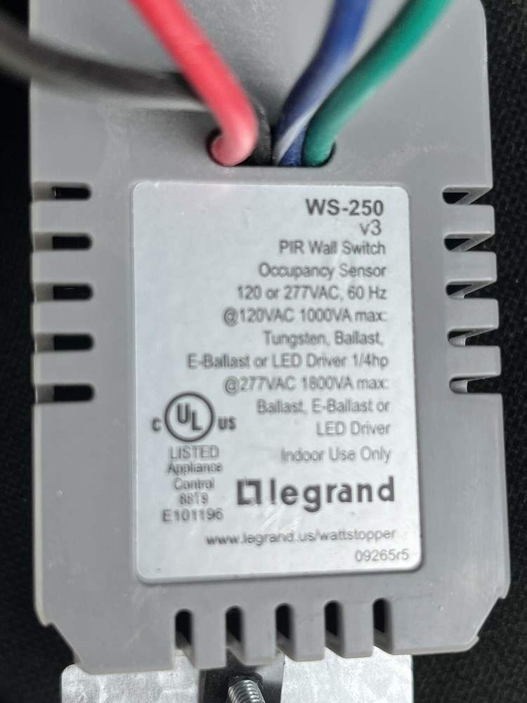 Legrand Light Switch PIR Occupancy Sensor WS-250 120/277volt GRAY