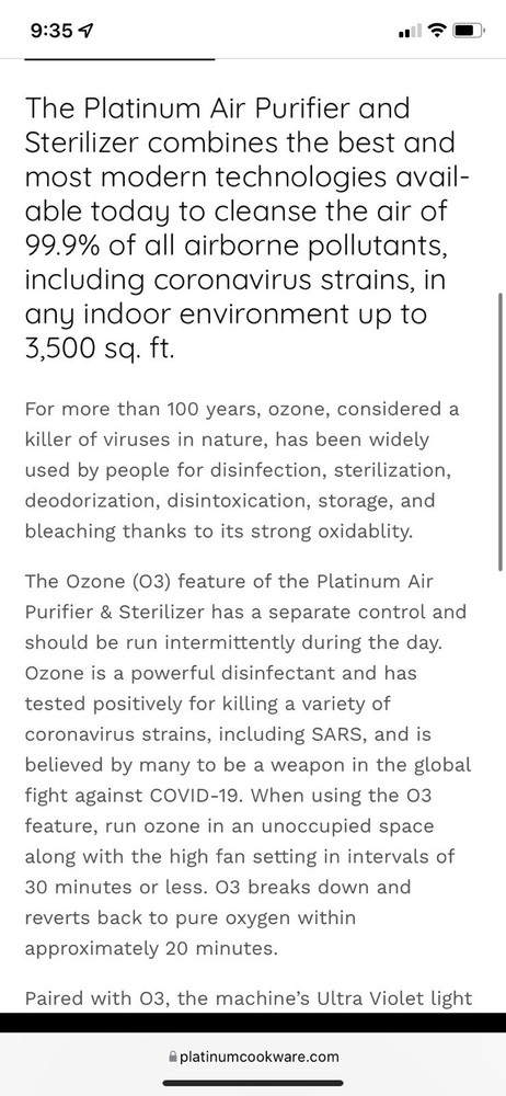 Platinum Air 2.0 Purification System Ozone Air Purifier UV Sterilizer