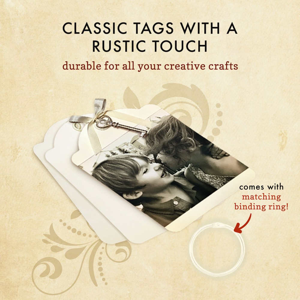 Graphic45 IVORY REGULAR TAG ALBUM (9) TAGS & BINDING RING scrapbooking