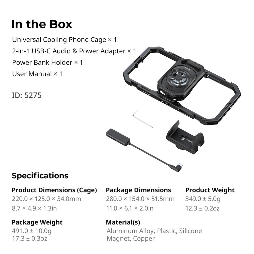 SmallRig Universal Hyper Chill Cooling Phone Cage for iPhone 16/15 forAndroid