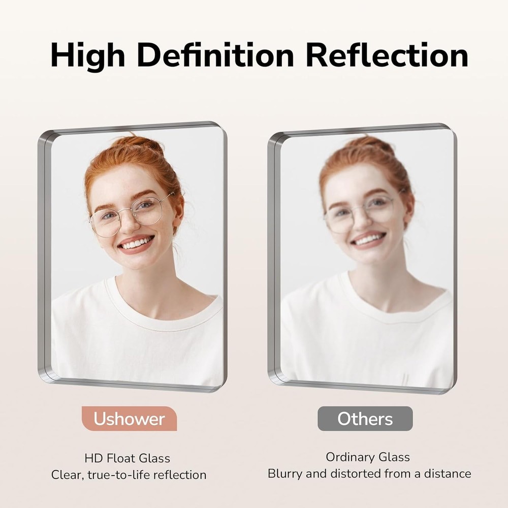 USHOWER 22x30 Brushed Nickel Bathroom Mirror 2 Pack Rectangle Wall Mounted Hooks