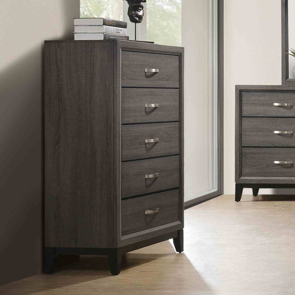 Contemporary Style Twin Size 6pc Bed Set Panel Headboard Two Tone Design Gray