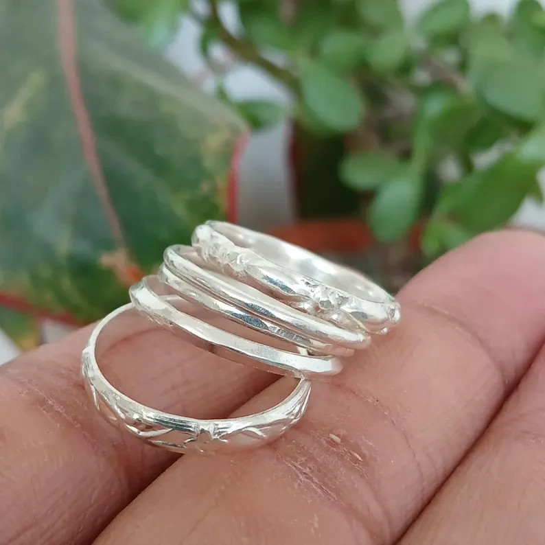 925 Sterling Silver Set Of 5 Ring Handmade Stackable Statement Al Size Ring R33