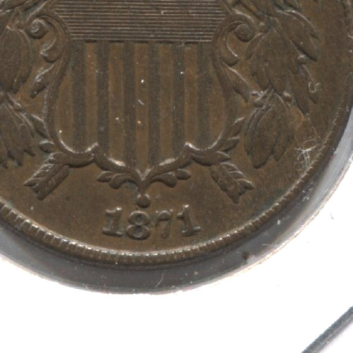 choice XF+ 1871/1 two cent piece