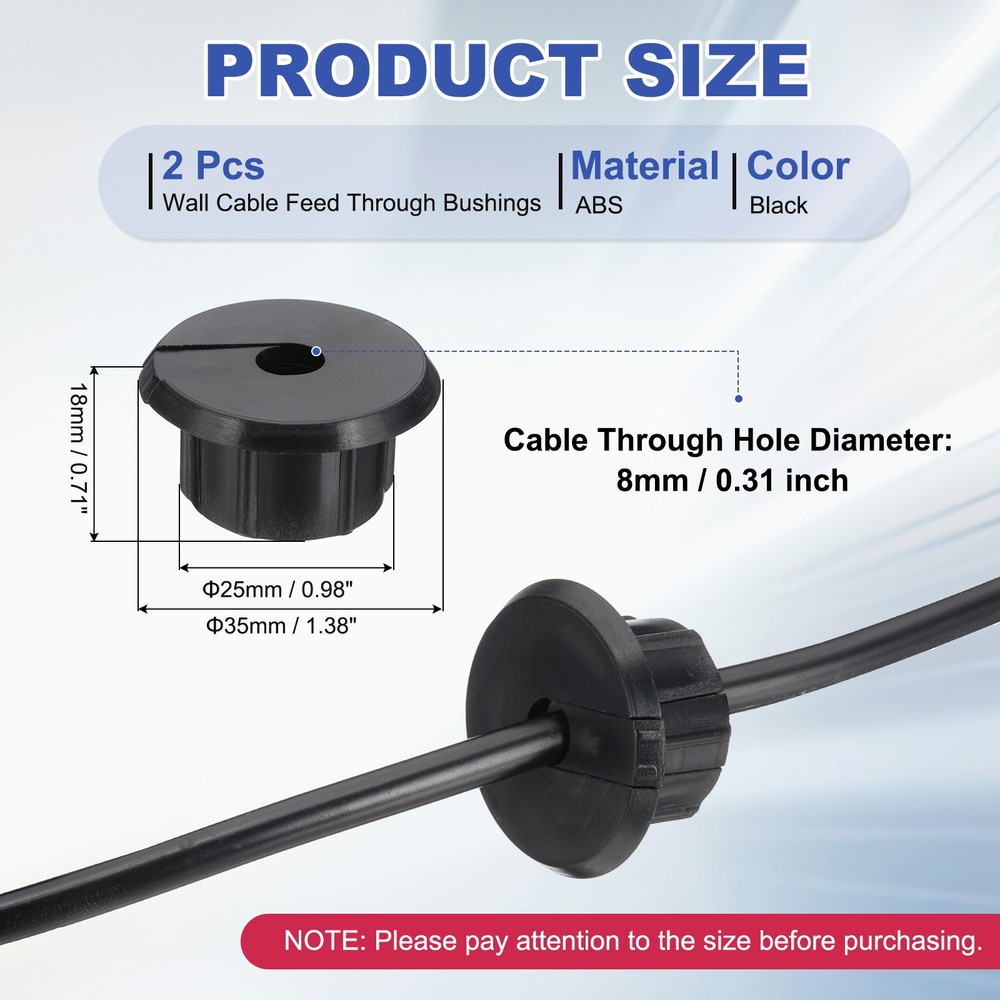 2Pcs Wall Bushing Grommet, Wall Cable Feed Through Bushings, Black