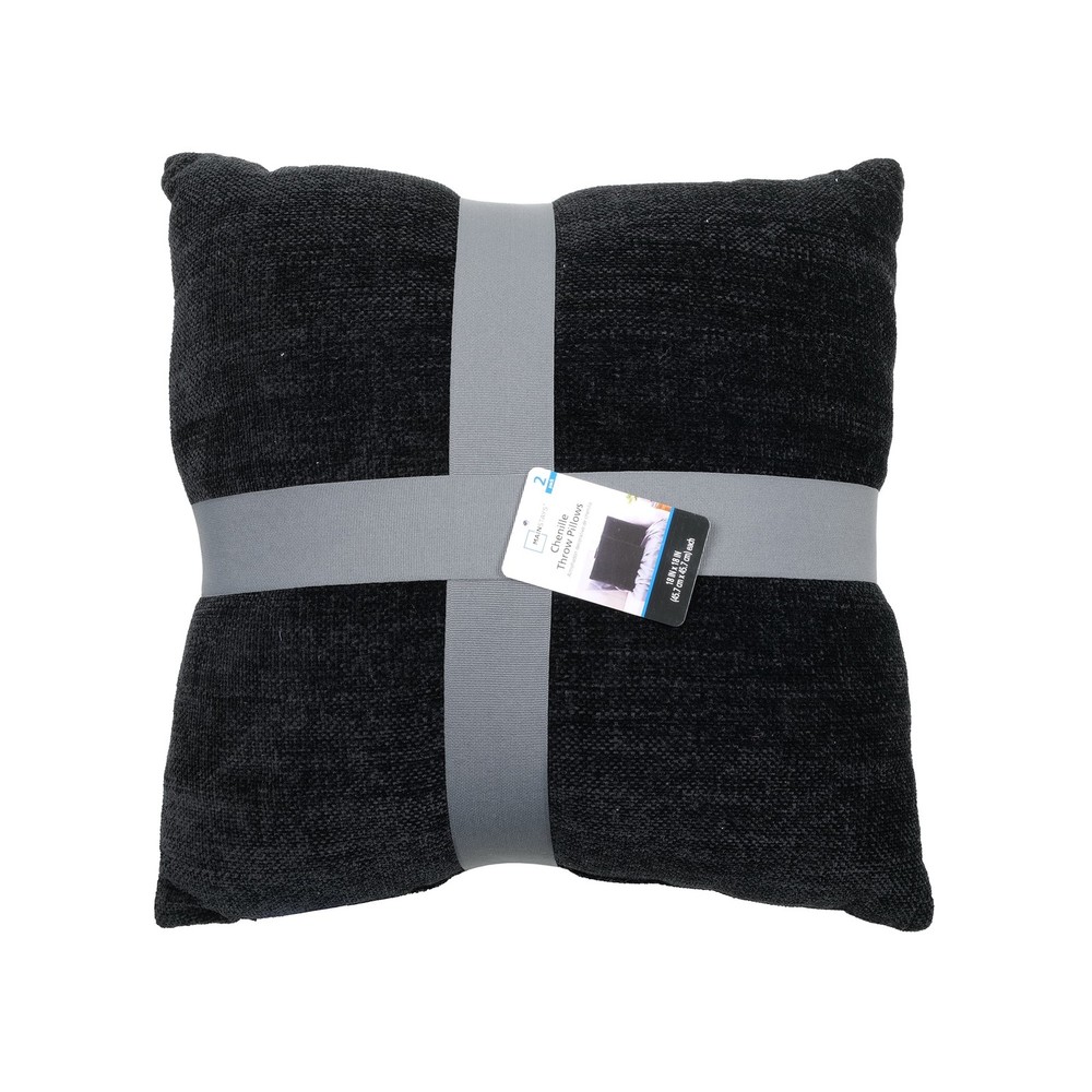 Mainstays 18" x 18" Solid Chenille Black Polyester Decorative Pillow Set 2 Count