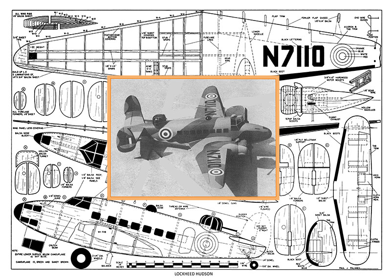 Model Airplane Plans (UC): Lockheed Hudson 40" Scale Twin-Engine for .074-.19s