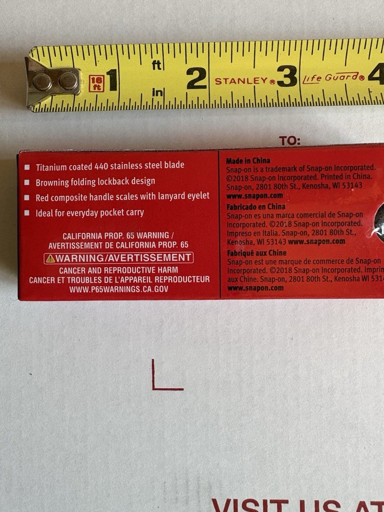 Snap-on Compact Folding Lockback Knife. Red