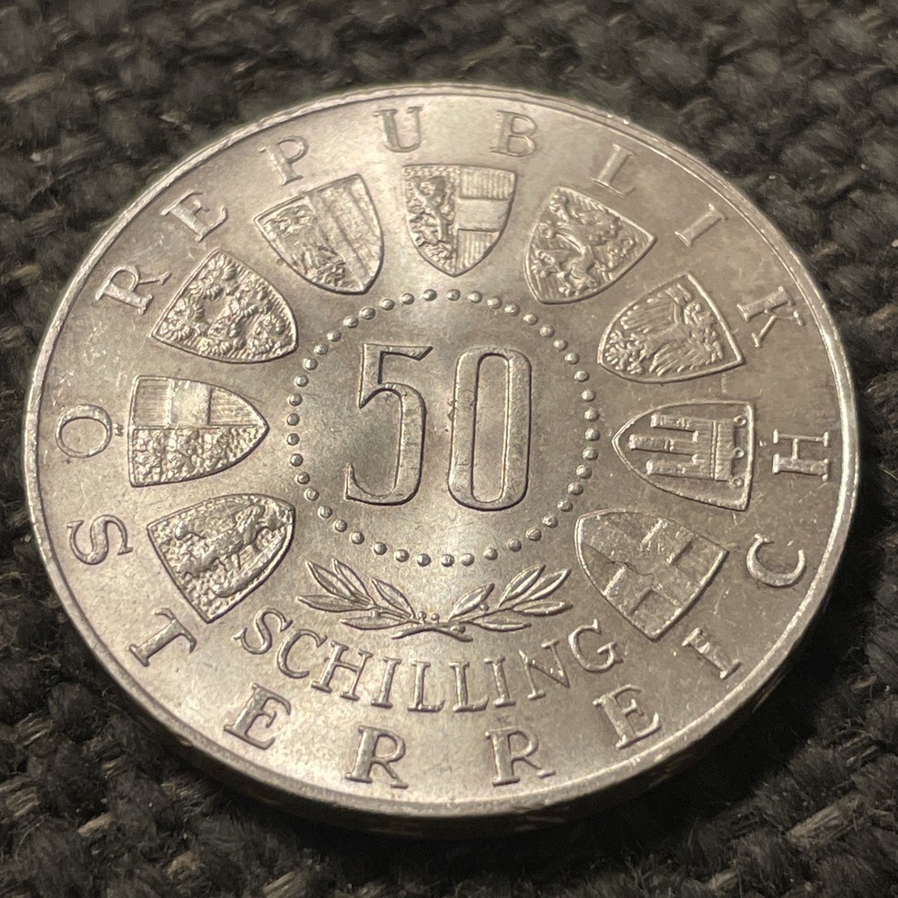 1964 Austria 50 schilling silver coin - Olympics commemorative