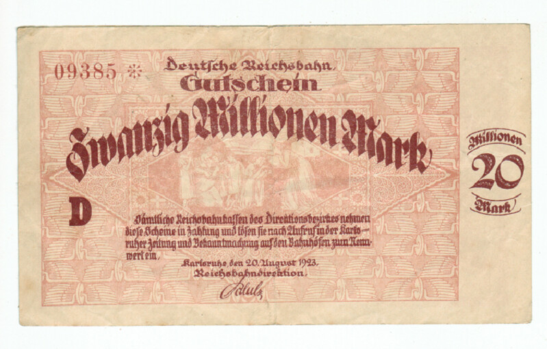 GERMANY BANKNOTE 20 MILLION MARK KARLSRUHE 1923