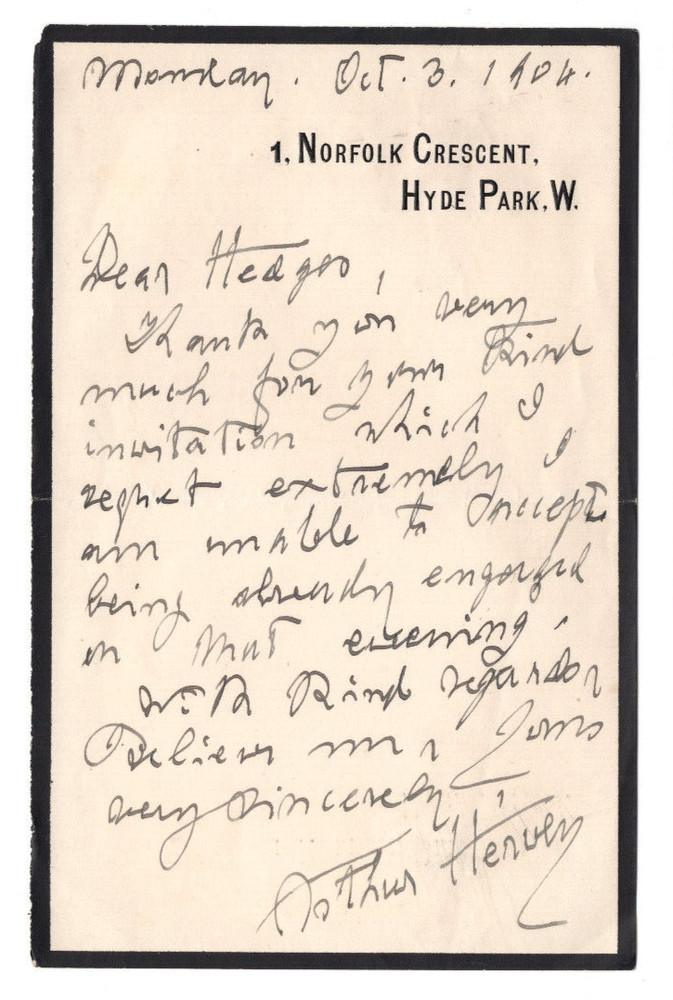 Arthur Hervey Signed Letter 1904 / Autographed Irish Composer