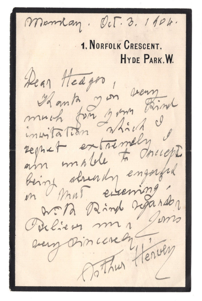 Arthur Hervey Signed Letter 1904 / Autographed Irish Composer