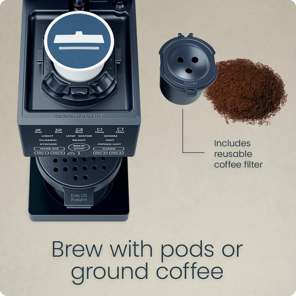 Caffeinator Single Serve Coffee Maker, Brew Pods & Grounds, Programmable Drip Co