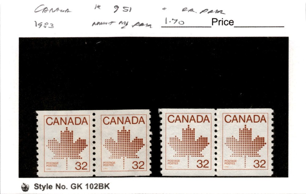 Canada, Postage Stamp, #951 (2 Ea) Pair Mint NH, 1983 Maple Leaf (AC)