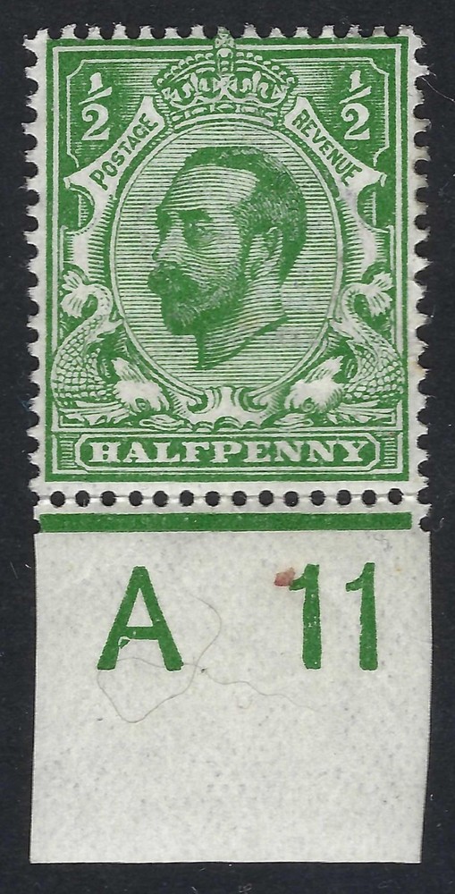 KGV sg321 Spec N1(2) ½d pale green Control A11(w) Perf Type 2 - mounted mint