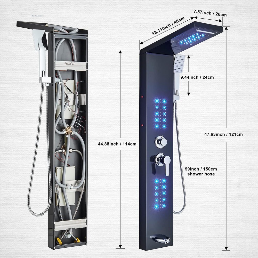Digital Display Rain Shower Panel Column Massage Jet Hand Shower Faucet Unit Set