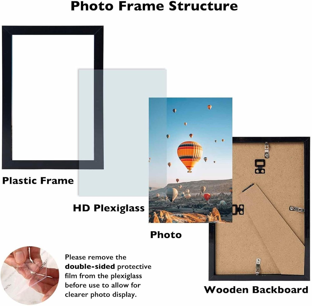 6x8 Picture Frame Black for Wall or Tabletop Display, Horizontal or Vertical