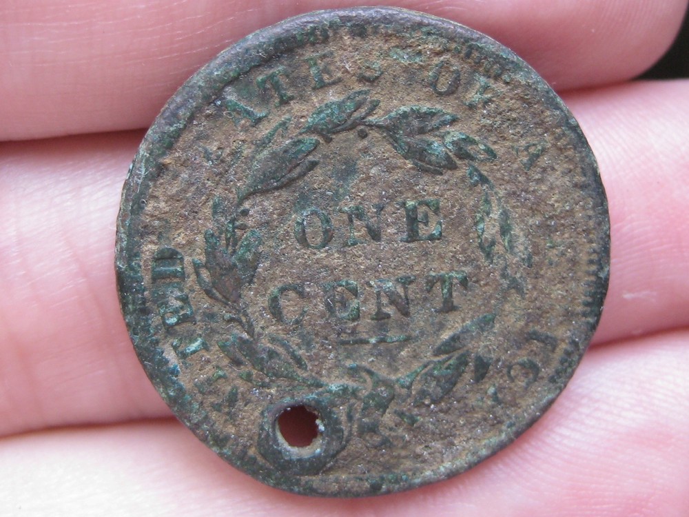 1838 Matron Head Modified Large Cent Penny- Holed, Crusty, Shipwreck Effect