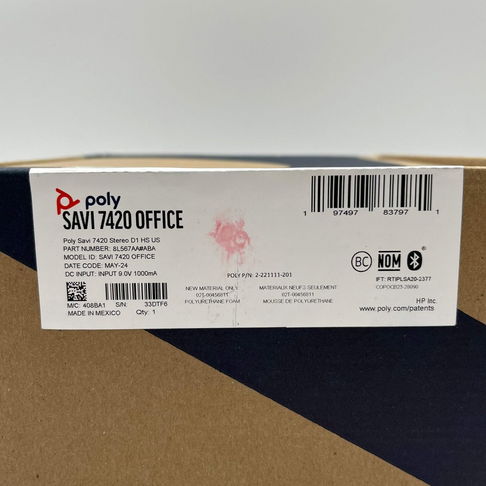 Poly Savi 7420 Office Wireless DECT Stereo Headset Black