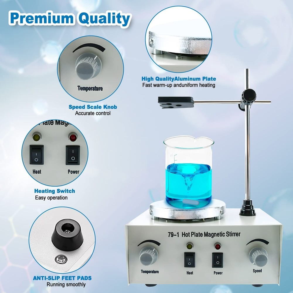 Efficient 1000ml Magnetic Stir Plate with Temperature Control and Stability
