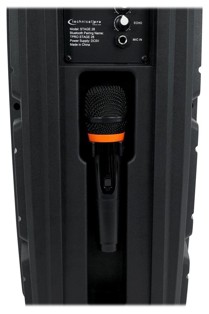 Technical Pro STAGE28 Dual 8" Rechargeable LED Bluetooth Speaker + Stand + Mic