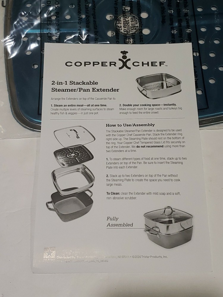 NEW! Copper Chef 2-in-1 Stackable Steamer/Pan Extender