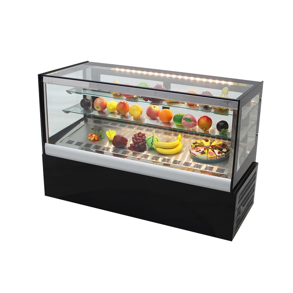 3 Layers Refrigerated Showcase Cake Display Cainet 220V Cubed Glass Opened Back