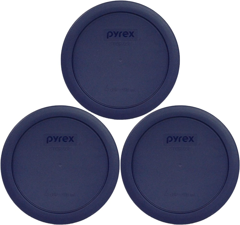 Pyrex 7201-PC 4-Cup Dark Blue Round Replacement Lids - 3 pack - Navy