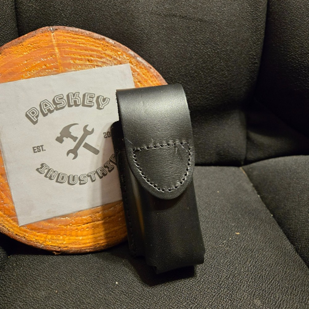 Plain Black Leather OC Spray Pouch Holder Hook & Loop Closure for Duty Belt