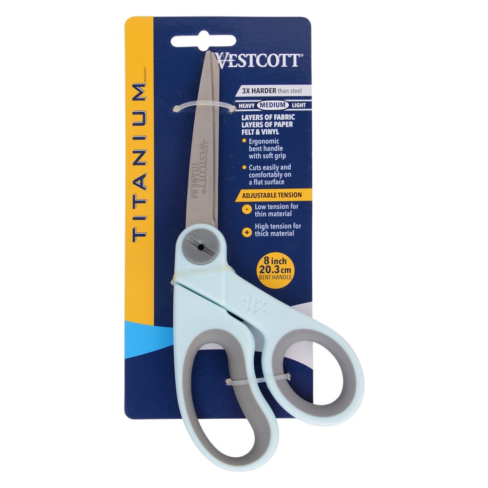 8" Fabric Sewing Scissors Titanium Bonded Adjustable Glide Bent Blue Crafting