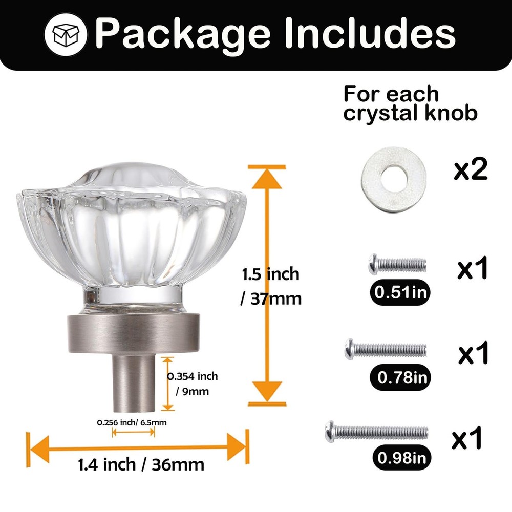 Crystal Cabinet Knobs 8 Pack Clear Glass Pulls for Kitchen Bedroom Bathroom L...