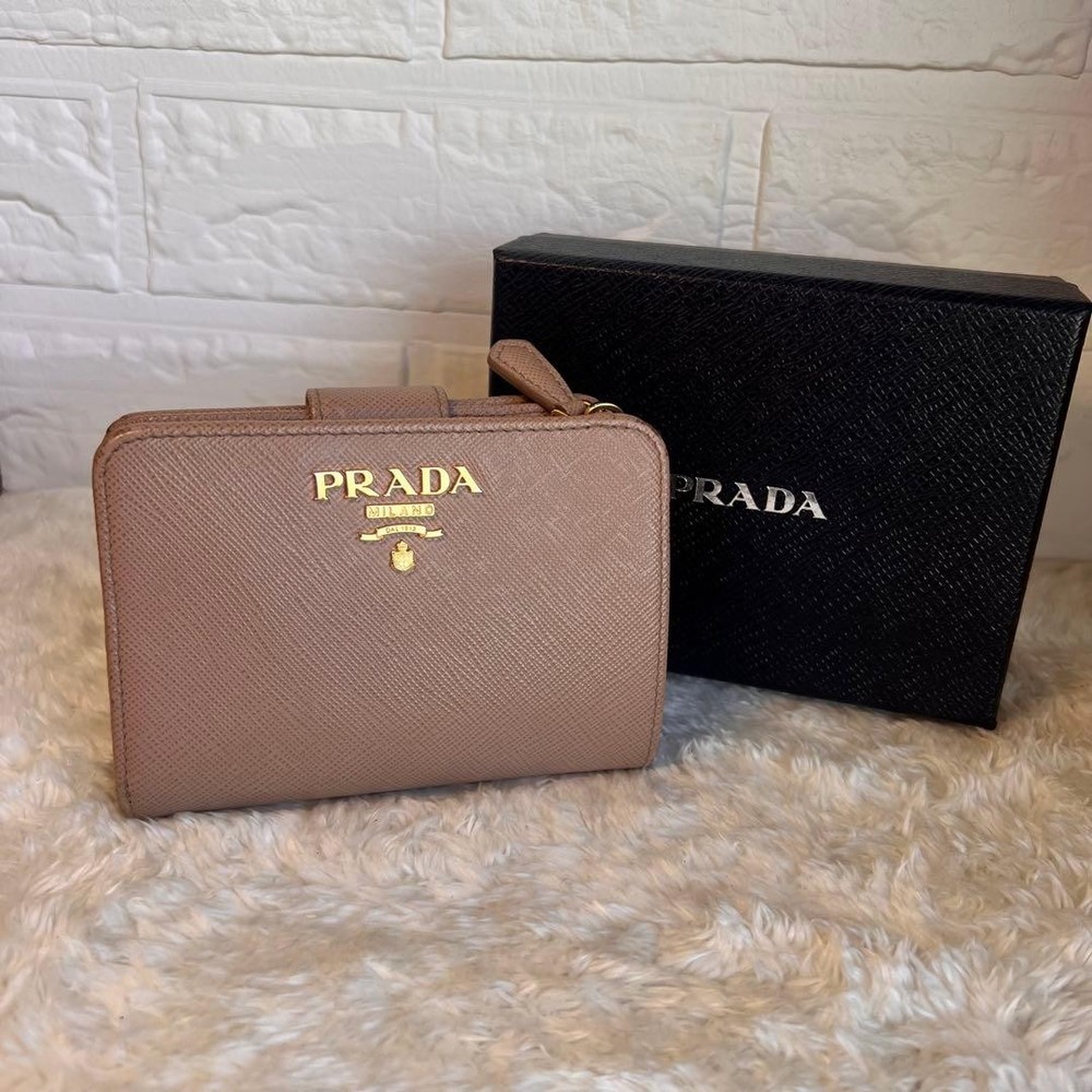 PRADA Wallet Two-Fold Saffiano Beige Pink