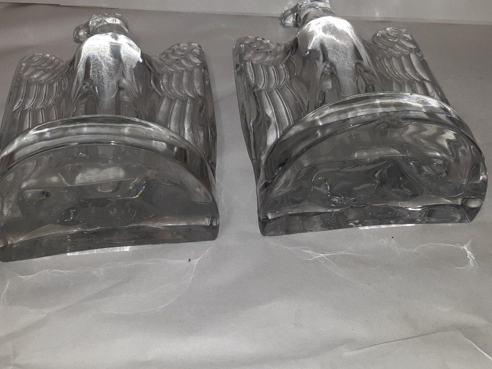 Pair Cast Glass Eagle Bookends Possibly Baccarat