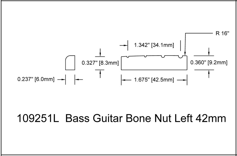 Nut Bone 4 String Bass 42mm 1 21/32" Wide Left Hand 109251L