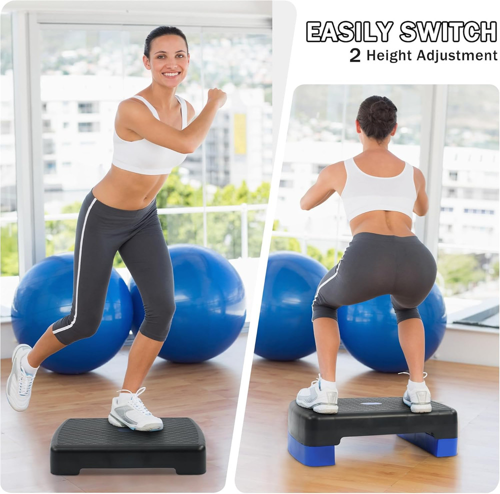 Aerobic Step Platform Trainer with Adjustable 2-Level Risers, 400 Pound Weight C