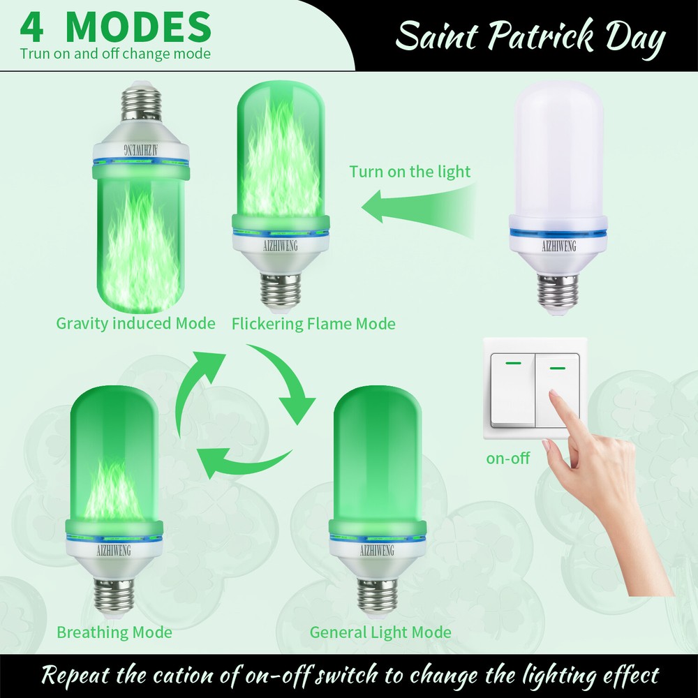 LED Flame Light Bulbs 4 Modes Fire Light Bulbs E26 Base for Christmas Decoration