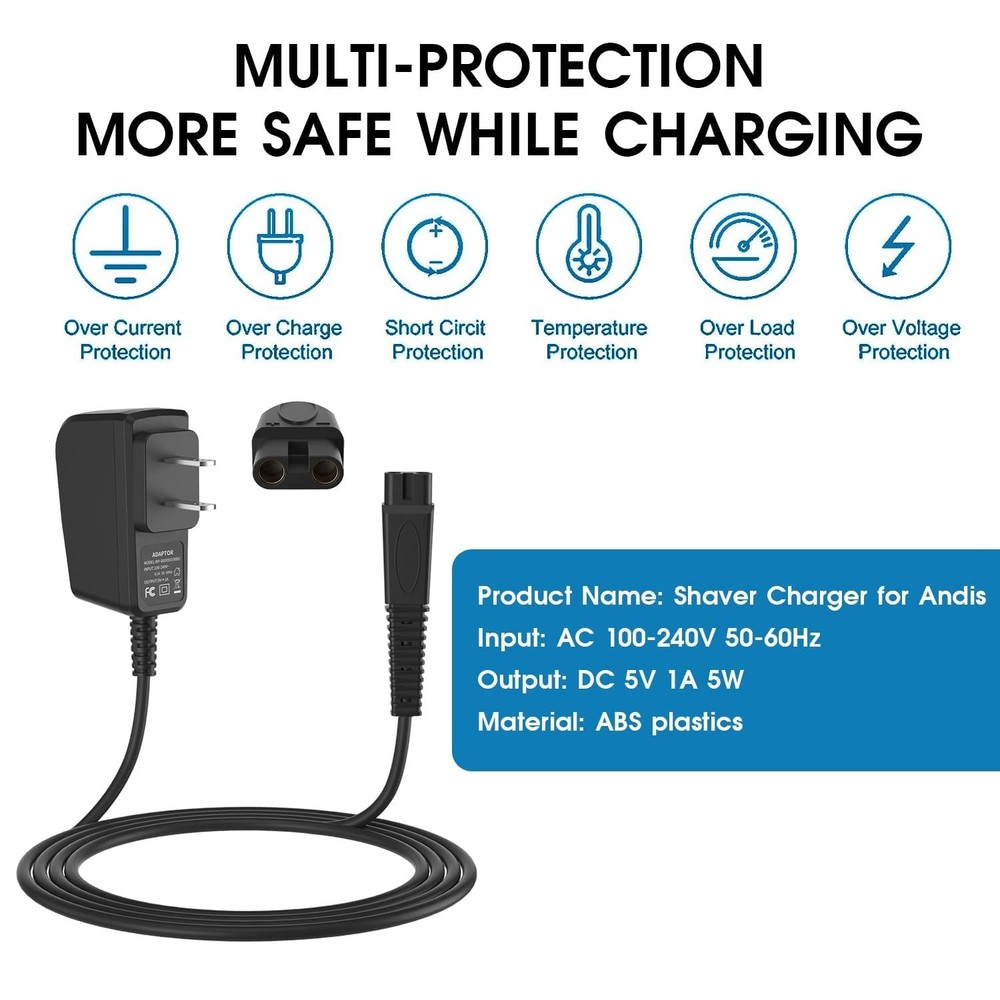 Versatile 5V 1A Compatible Adapter for Andis Shavers - Extra Long Cord Included