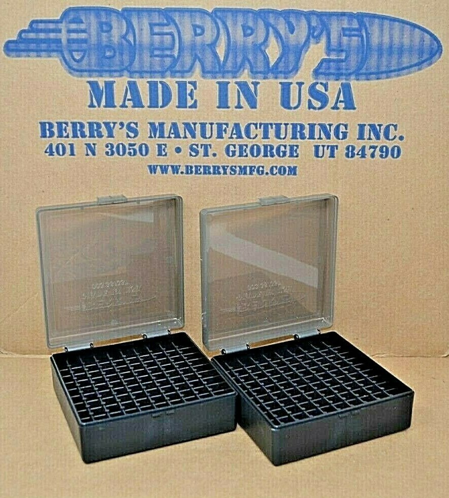 38 / 357 BERRY AMMO BOXES 100 ROUND STORAGE & RELOADING (2-Pack SMOKE / BLACK )