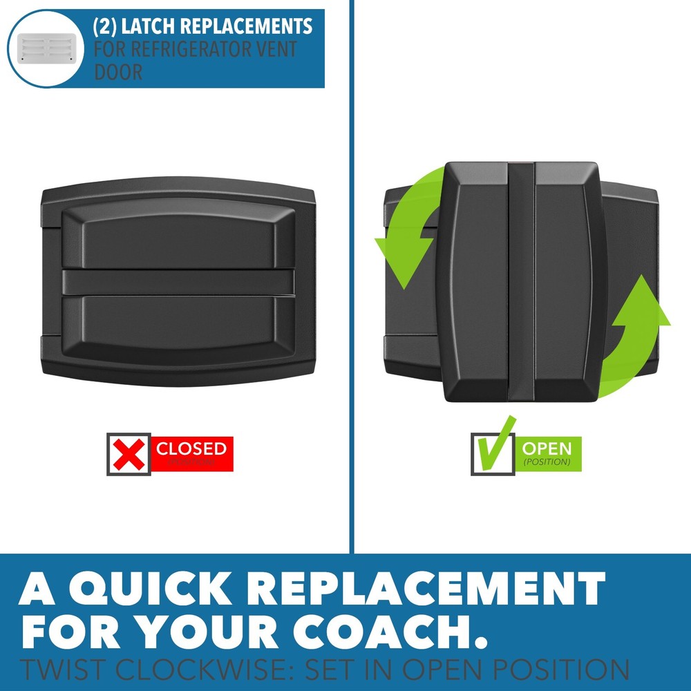 Replacement RV Refrigerator Side Vent Door Latch (617772), Black 2 Pack